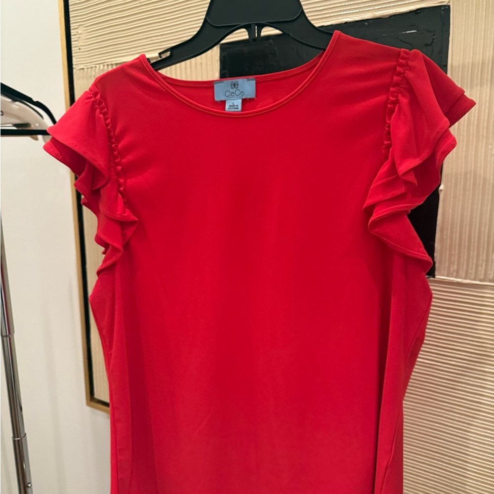 CeCe Vibrant Red Ruffle Sleeve Blouse